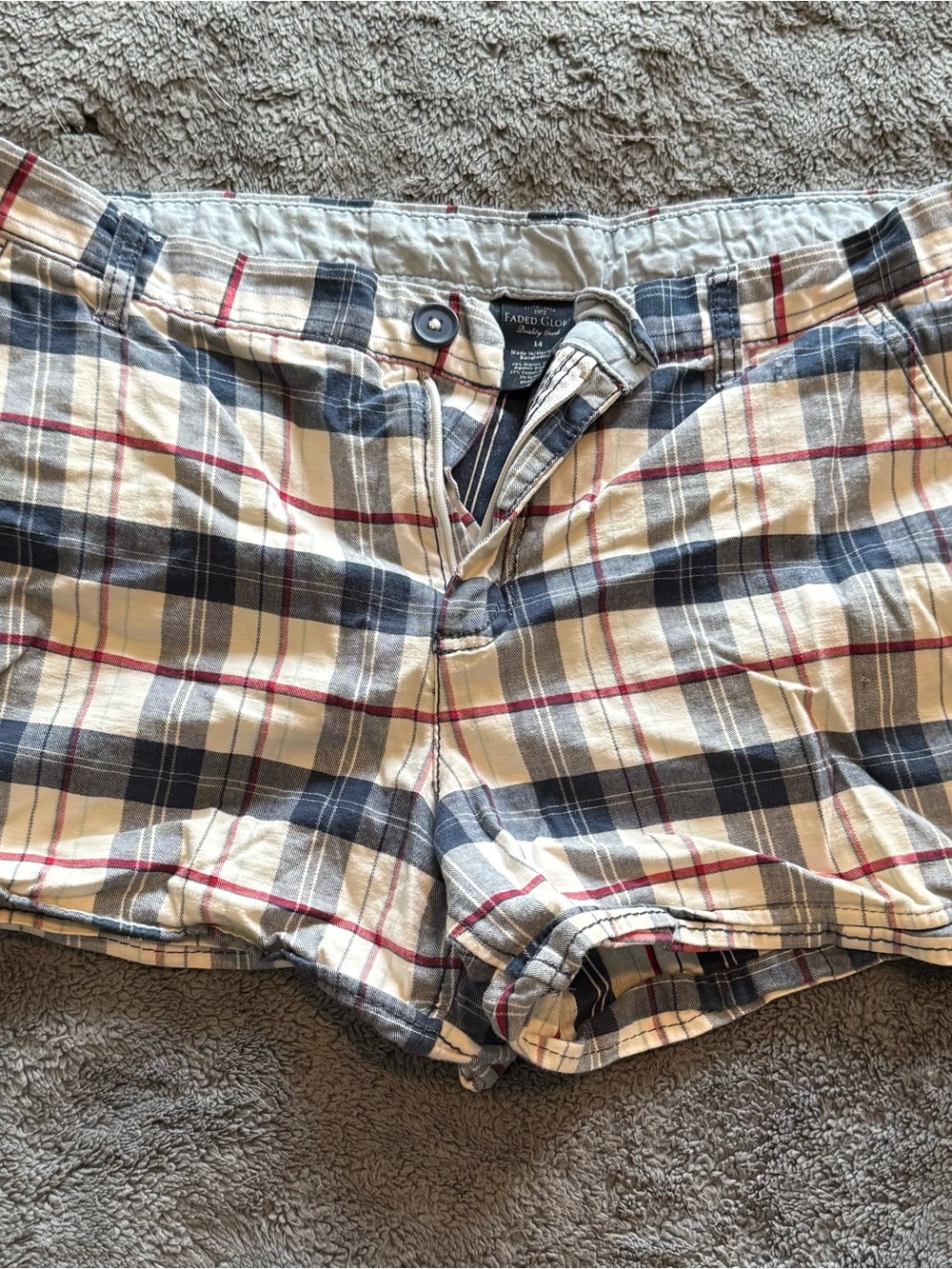Faded Glory Beige, Navy & Red Plaid Cotton Shorts